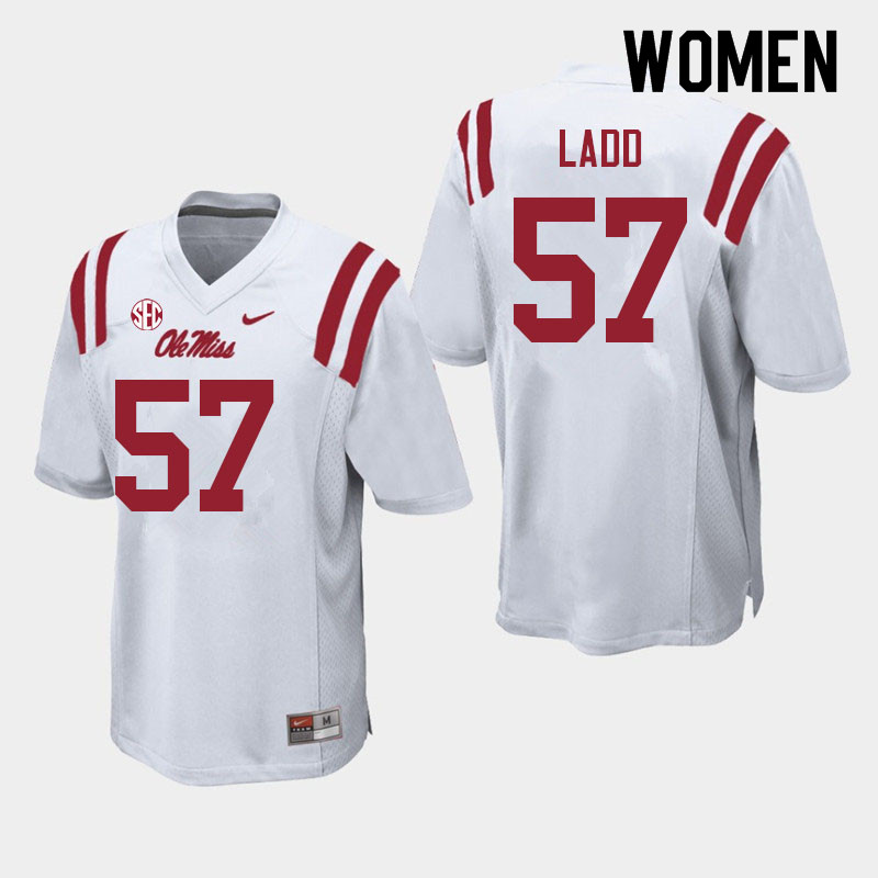 Women #57 Clayton Ladd Ole Miss Rebels College Football Jerseys Sale-White - Click Image to Close